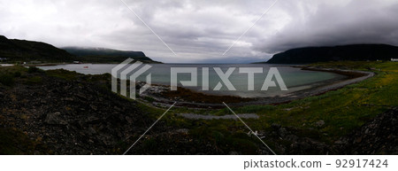 landscape view to Porsangerfjorden near Indre Billefjord village , Finnmark, Norway 92917424