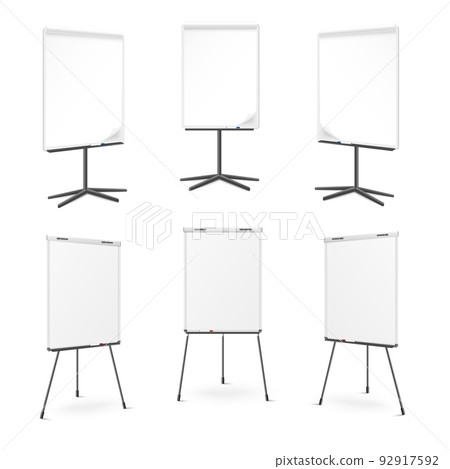 Flip chart on tripod with space for text, realistic vector illustration isolated on white background. 92917592