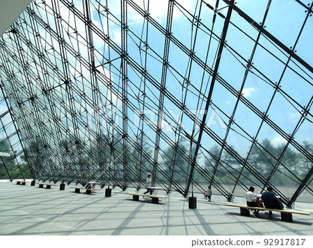 glass wall in sapporo park 92917817
