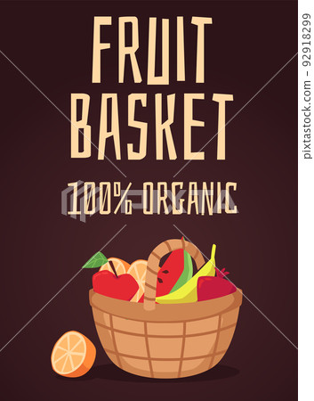 Fruit basket organic food advertising banner design, flat vector illustration. 92918299