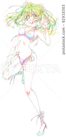 穿著泳裝,金發的偶像般的女人 穿著泳裝,金發的偶像般的女人 92918303