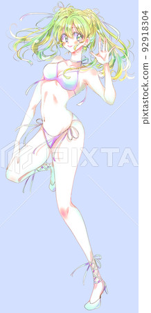 穿著泳裝,金發的偶像般的女人 穿著泳裝,金發的偶像般的女人 92918304