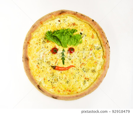 Four cheeses pizza with crunchy edges. Pizza with mozzarella Four cheeses pizza with crunchy edges. Pizza with mozzarella 92918479
