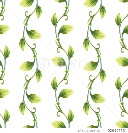 Seamlee vertical pattern of green leaves on white background. 92919333