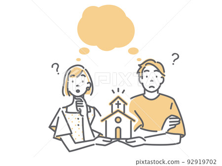 Young couple thinking about marriage Simple and stylish line drawing illustration 92919702