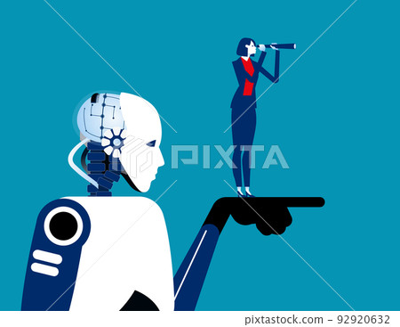 Robots pointing the direction of investment for businesswomen. Business artificial intelligence vector illustration 92920632