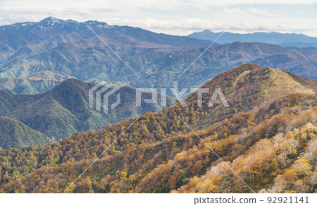 Tanigawadake in late autumn Tenjin Ridge and the mountains of the Tanigawa mountain range [Minakami Town, Tone District, Gunma Prefecture] 92921141