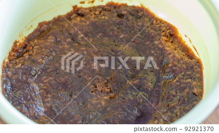 Homemade miso after mold removal before turning the top and bottom (close-up) 92921370