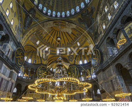 Istanbul, Turkey - April 29, 2022 - inside the Hagia Sophia Mosque 92921454