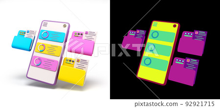 Online storage concept smartphone with file folders on screen 3d render on white with color alpha 92921715