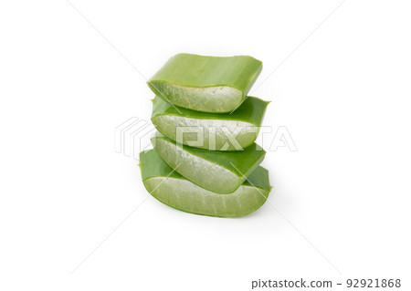 Fresh aloe vera slice isolated on white background. Gel from the leaves of aloe plants used for medicine and skin care. Close up. Fresh aloe vera slice isolated on white background. Gel from the leaves of aloe plants used for medicine and skin care. Close up. 92921868
