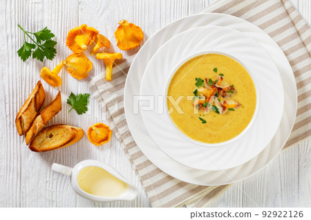Kanttarellikeitto Finnish Chanterelle Soup in bowl Kanttarellikeitto Finnish Chanterelle Soup in bowl 92922126