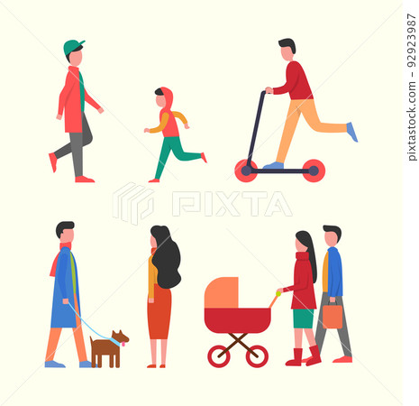 People Walking Together with Pram, Family Strolls People Walking Together with Pram, Family Strolls 92923987