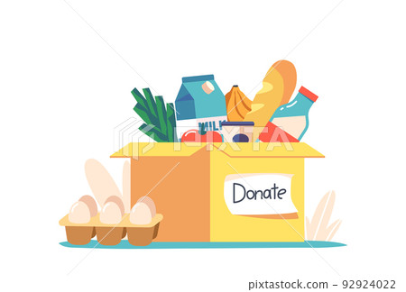 Food Donation, Charity and Humanitarian Aid Concept. Carton Box Full of Grocery Production Vegetables, Fruits, Products Food Donation, Charity and Humanitarian Aid Concept. Carton Box Full of Grocery Production Vegetables, Fruits, Products 92924022