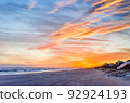Dusk Beach Scene at Emerald Isle North Carolina Crystal Coast Bogue Banks Waves and Clouds Orange Blue 92924193