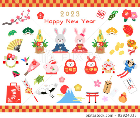 2023 年兔年新年圖標插圖集 92924333