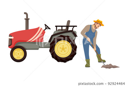 Farmer and Agricultural Machinery, Vector Banner 92924464