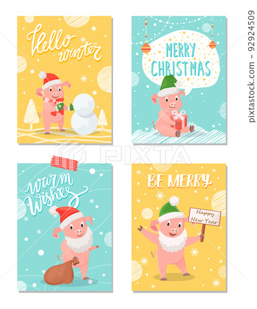 Hello Winter, Merry Christmas Greeting Cards Set 92924509
