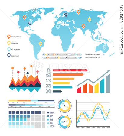 World Map with Diagrams Visualization Information 92924535