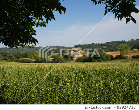 Crop field in France Atlantic Pyrenees water restriction for irrigation of the crop drought crisis 92924738