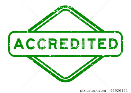 Grunge green accredited word rubber seal stamp on white background 92926121
