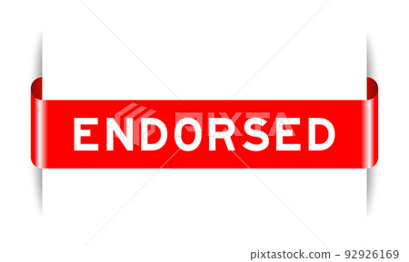 Red color inserted label banner with word endorsed on white background 92926169