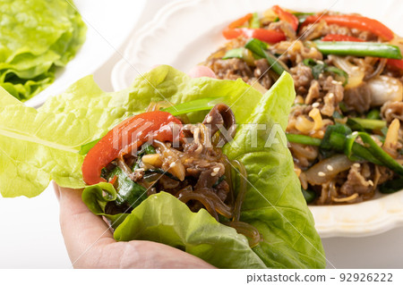 Japchae and lettuce Japchae and lettuce 92926222
