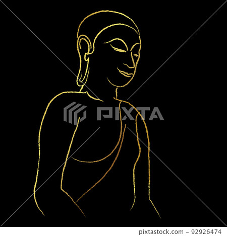 Golden buddha line painting vector design over black background Golden buddha line painting vector design over black background 92926474
