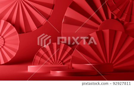 Chinese red luxury background with pedestal, podium, round stage 92927811