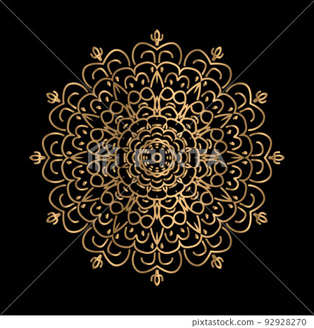 vector art of circular pattern in mandala shape for Henna, Mehndi, decoration. ethnic oriental style decorative illustration golden color 92928270