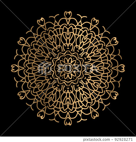vector art of circular pattern in mandala shape for Henna, Mehndi, decoration. ethnic oriental style decorative illustration golden color 92928271