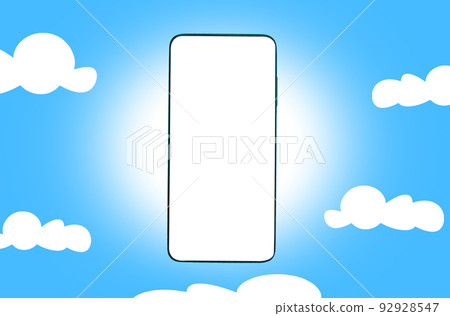 Cyberspace and online storage. Smartphone with a mock up. Blue background. Copy space. Cloud service and database concept 92928547