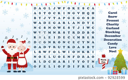 Christmas worksheet with word search game with santa claus and mrs claus singing carols, printable riddle for kids Christmas worksheet with word search game with santa claus and mrs claus singing carols, printable riddle for kids 92928599