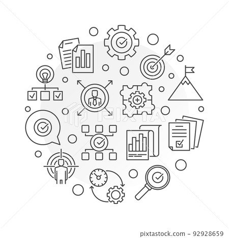 Vector business goals round illustration in thin line style Vector business goals round illustration in thin line style 92928659