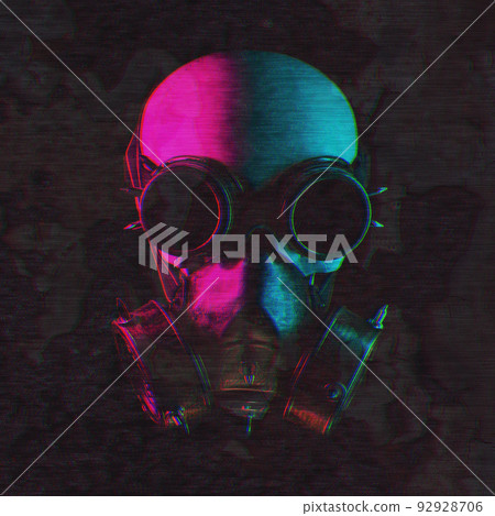 Human skull in steampunk glasses with gas mask with aging texture Human skull in steampunk glasses with gas mask with aging texture 92928706