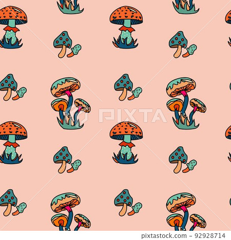 1970 trippy seamless psychedelic pattern with mushroom. 92928714