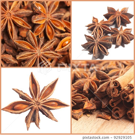 Collage with Cinnamon sticks and anise star. 92929105
