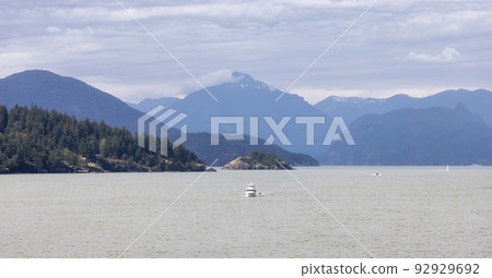 Howe Sound, Islands and Canadian Mountain Landscape Background. Howe Sound, Islands and Canadian Mountain Landscape Background. 92929692