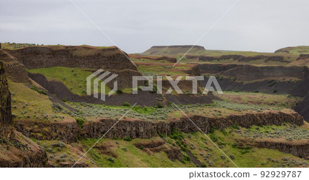 American Nature Landscape during cloudy day. Palouse Falls State Park 92929787
