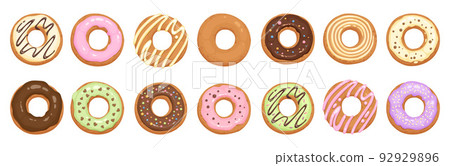 Donut cake icons set cartoon vector. Chocolate sweet Donut cake icons set cartoon vector. Chocolate sweet 92929896