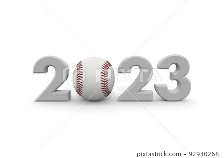 棒球形象和球。 2023 個字符。在三個維度製作的字母。哥特式字體。 棒球形象和球。 2023 個字符。在三個維度製作的字母。哥特式字體。 92930268
