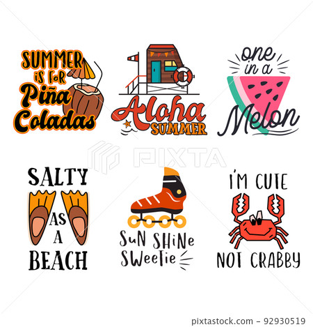 Graphic banners with colorful summer illustrations and thematic texts 92930519