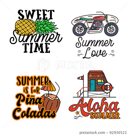 Set of colorful summer inspired stickers against white background 92930521