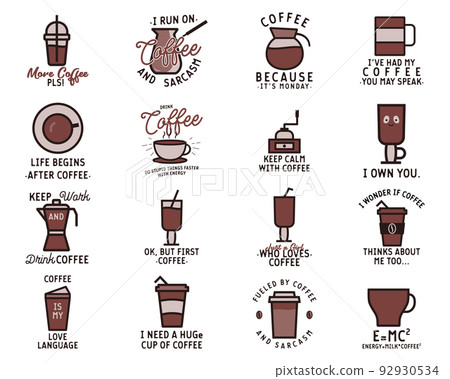 Various vector stickers with coffee drinks and texts 92930534