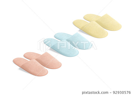 Blank colored home slippers mockup, side view 92930576