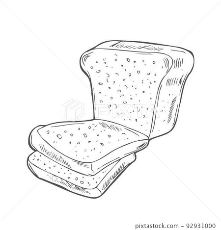 Toast slices sketch. Bread engraving in hand drawn style 92931000
