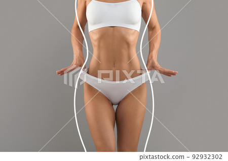 Body Sculpting. Cropped Shot Of Young Slim Woman In Underwear With Perfect Figure 92932302