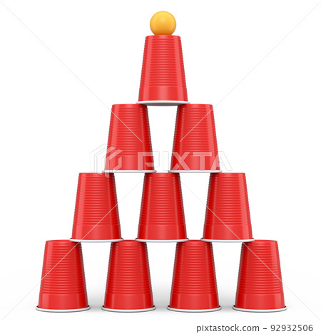 Set of plastic party cup for college ping pong game on white background. Set of plastic party cup for college ping pong game on white background. 92932506