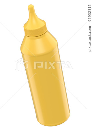 Plastic bottle of mustard sauce isolated on white background. Plastic bottle of mustard sauce isolated on white background. 92932515