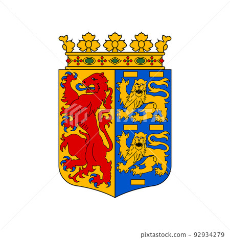 Netherlands coat of arms, Holland province heraldic emblem, vector Dutch heraldry. Netherlands province North Holland coat of arms and official heraldry symbol with lions on shield and crown crest 92934279